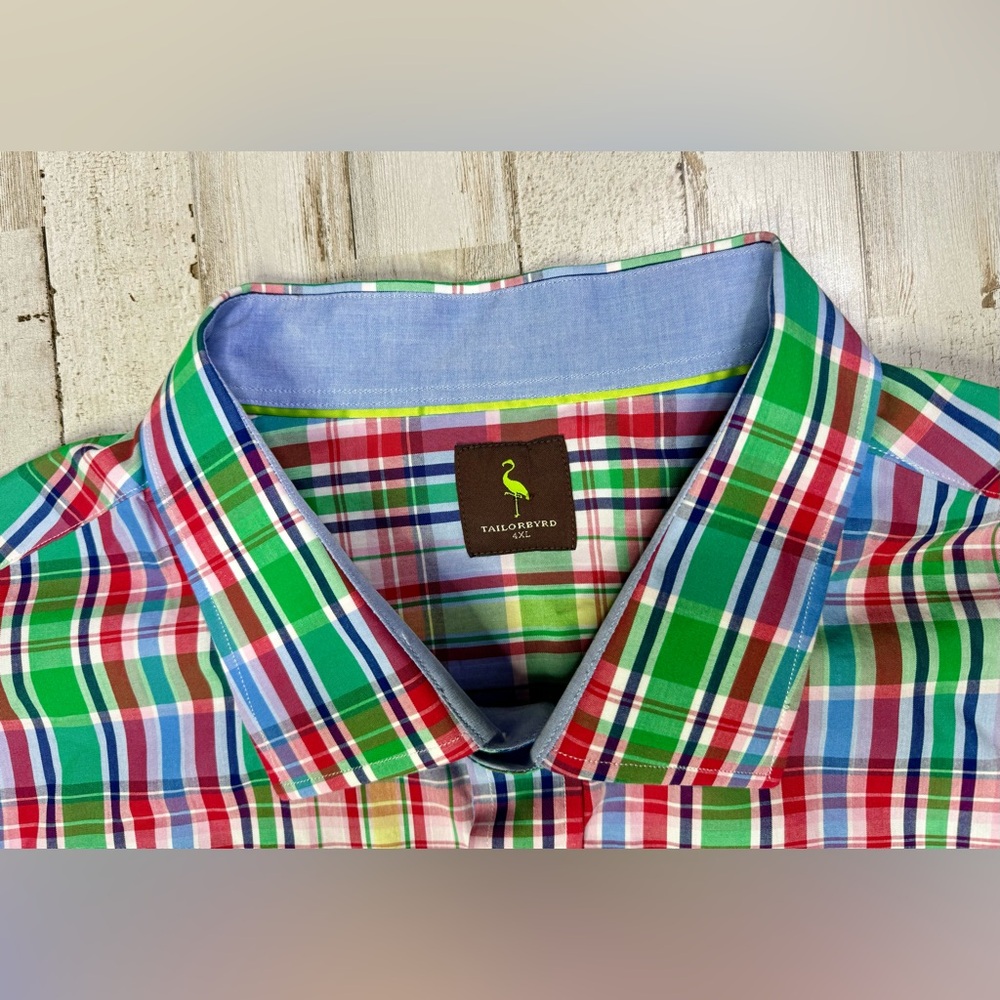 Tailorbyrd Mens Dress Shirt 4XL Long Sleeve Green Blue Button Up - Picture 4 of 13